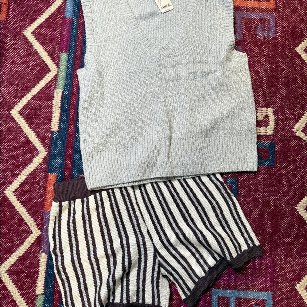 Free People Knit Vest and Striped Shorts Set